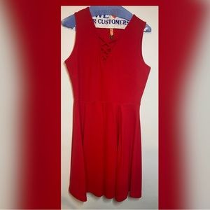 Red Lace Up Dress Large Worn once and Dry Cleaned!